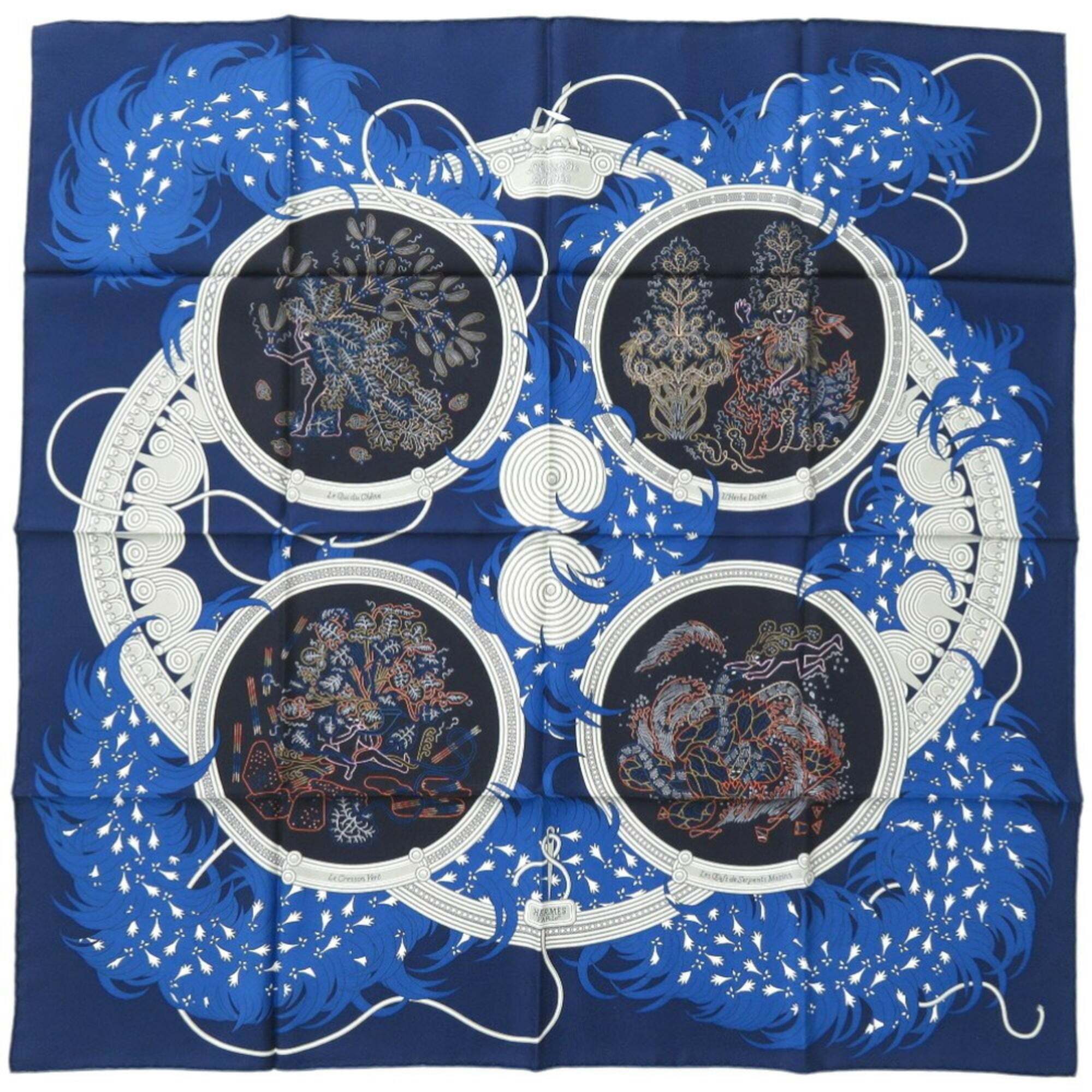 Hermes Authentic Blue Silk Scarf